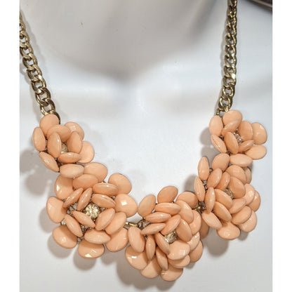 Y2K Romantic Floral Acrylic Peach Gold Tone Statement Necklace 15 Inch