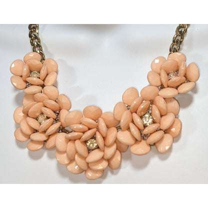 Y2K Romantic Floral Acrylic Peach Gold Tone Statement Necklace 15 Inch