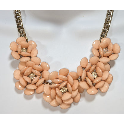 Y2K Romantic Floral Acrylic Peach Gold Tone Statement Necklace 15 Inch