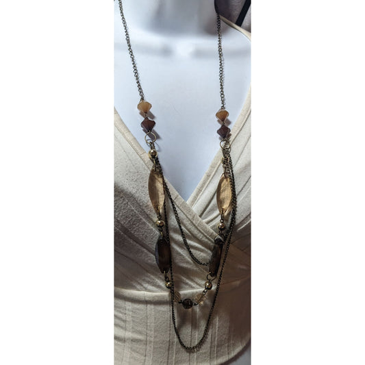 Retro Earth Tone Multilayer Gemmed Chain Necklace