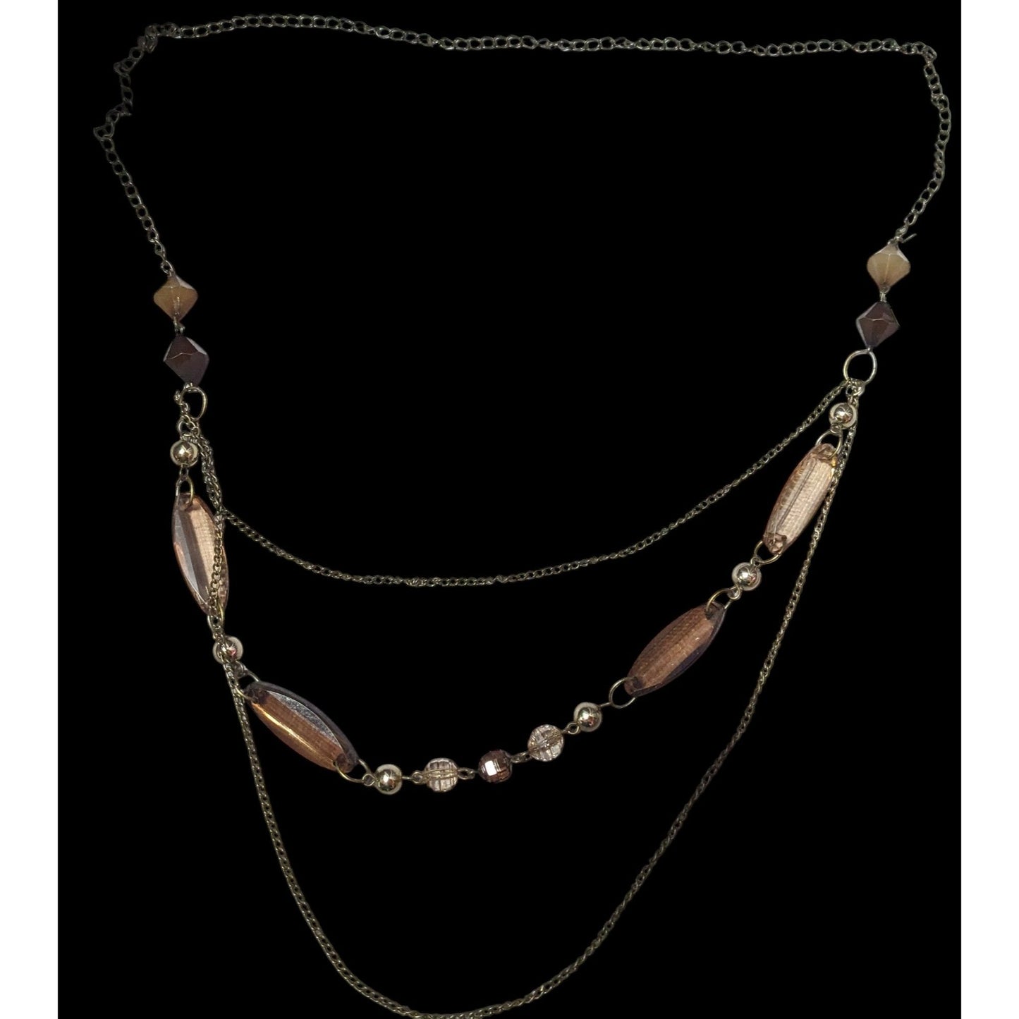 Retro Earth Tone Multilayer Gemmed Chain Necklace