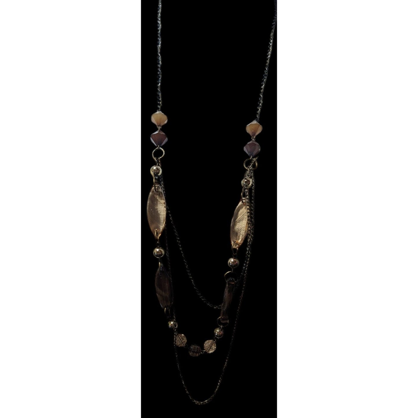 Retro Earth Tone Multilayer Gemmed Chain Necklace