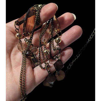 Retro Earth Tone Multilayer Gemmed Chain Necklace