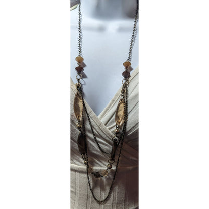 Retro Earth Tone Multilayer Gemmed Chain Necklace