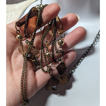 Retro Earth Tone Multilayer Gemmed Chain Necklace