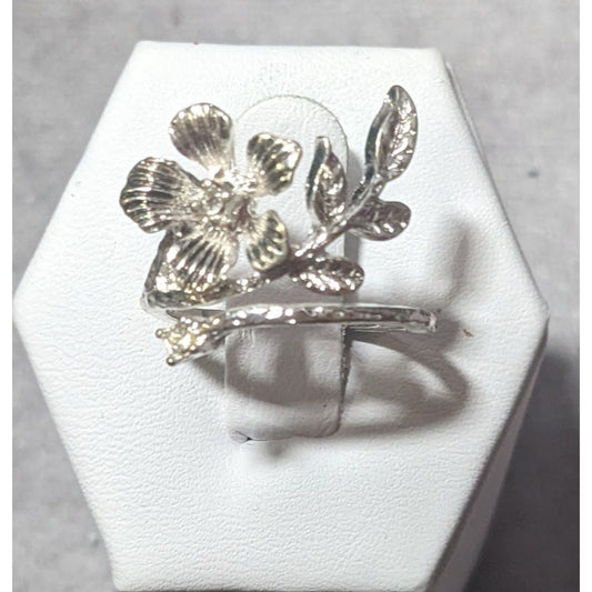 Floral Fairy Silver Tone Gemmed Ring Size 6