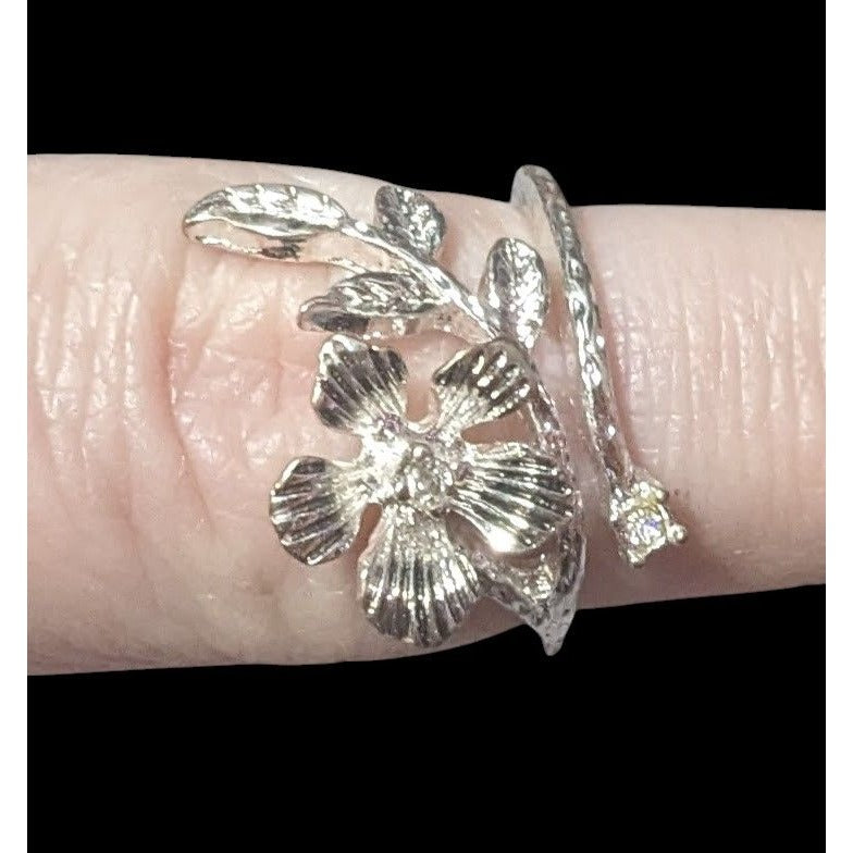 Floral Fairy Silver Tone Gemmed Ring Size 6