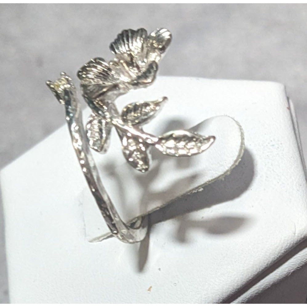 Floral Fairy Silver Tone Gemmed Ring Size 6