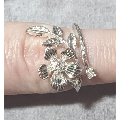 Floral Fairy Silver Tone Gemmed Ring Size 6