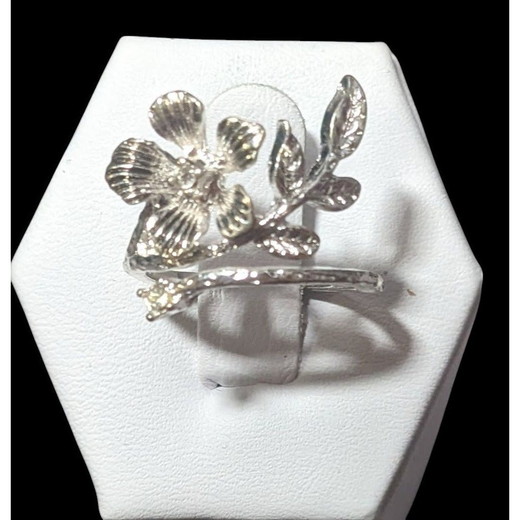 Floral Fairy Silver Tone Gemmed Ring Size 6