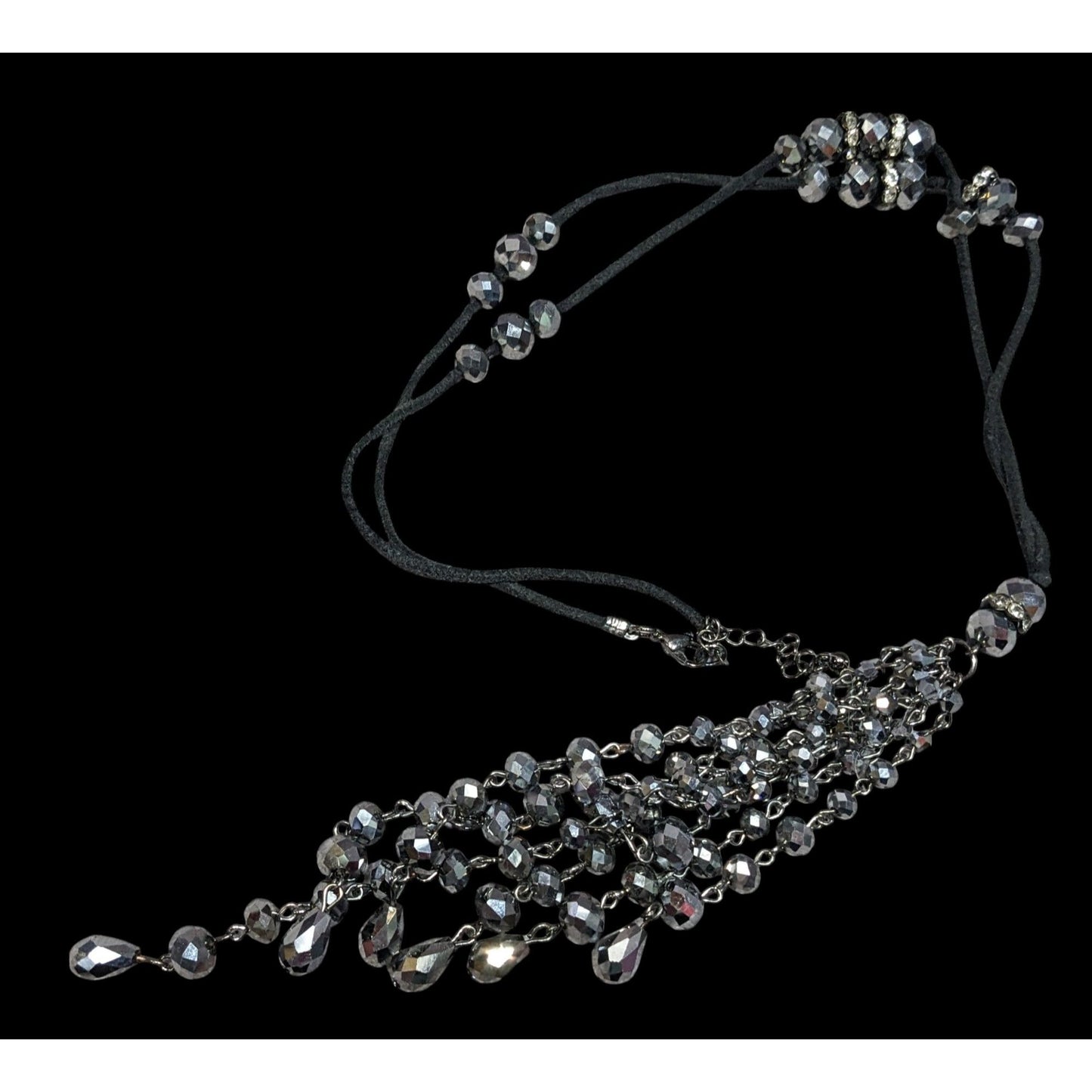 Glam Goth Mirror Finish Glass Beaded Tassel Necklace