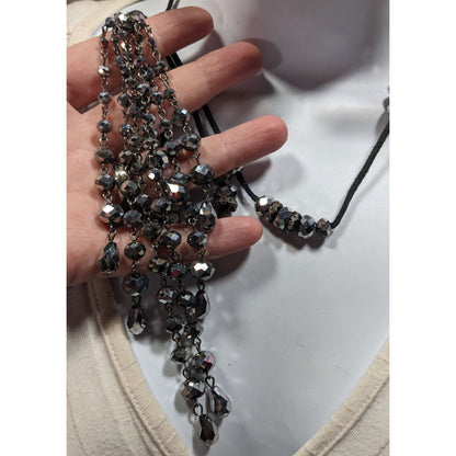 Glam Goth Mirror Finish Glass Beaded Tassel Necklace