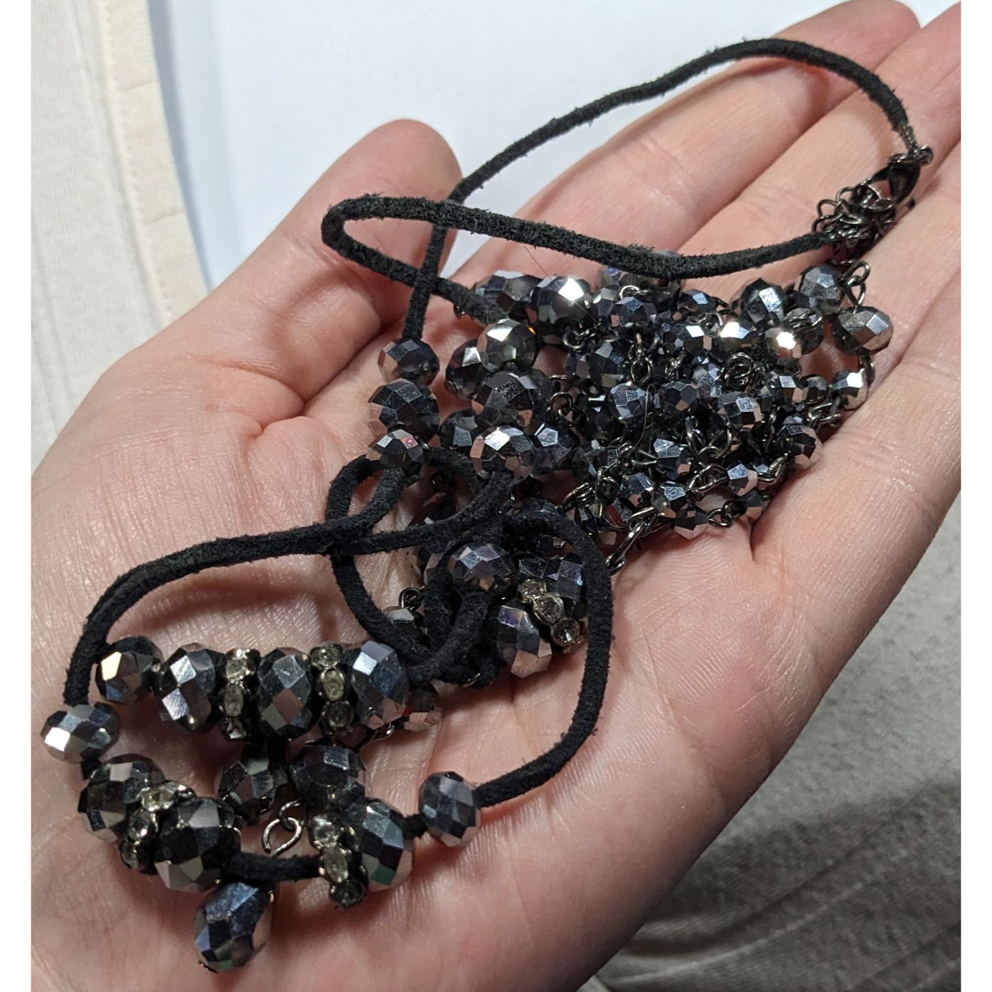 Glam Goth Mirror Finish Glass Beaded Tassel Necklace