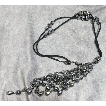 Glam Goth Mirror Finish Glass Beaded Tassel Necklace