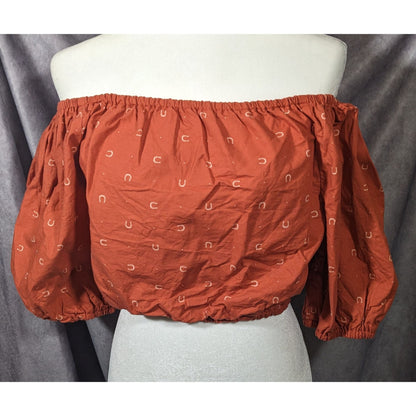 Giddy Up Goods Western Rust Horseshoe Crop Top Size Small