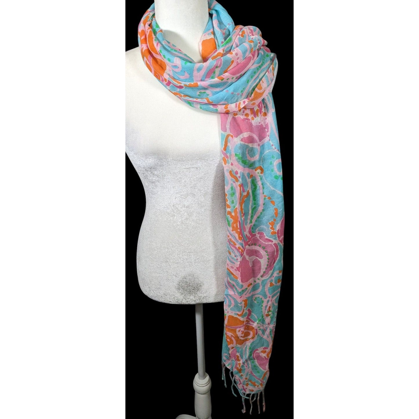 Lilly Pulitzer Jellies Pink Blue And Orange Jellyfish Scarf