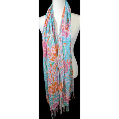 Lilly Pulitzer Jellies Pink Blue And Orange Jellyfish Scarf