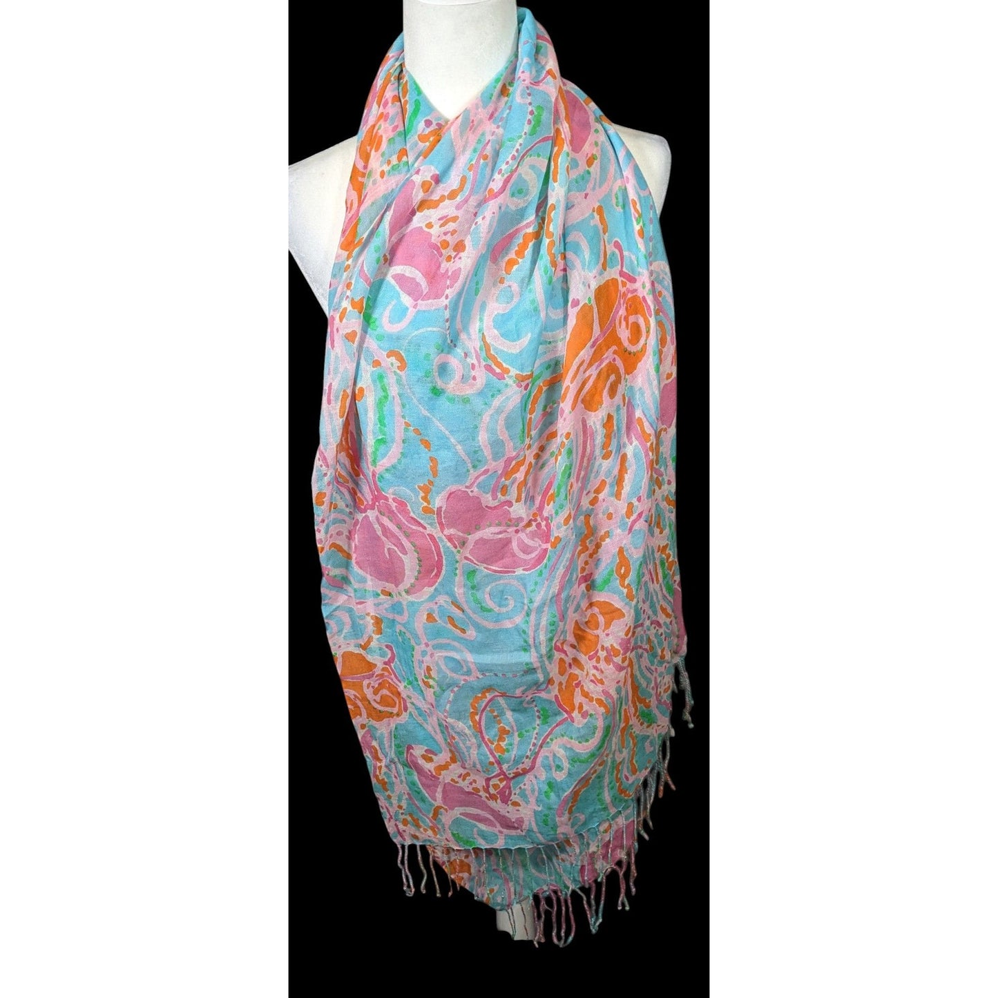 Lilly Pulitzer Jellies Pink Blue And Orange Jellyfish Scarf