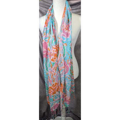 Lilly Pulitzer Jellies Pink Blue And Orange Jellyfish Scarf
