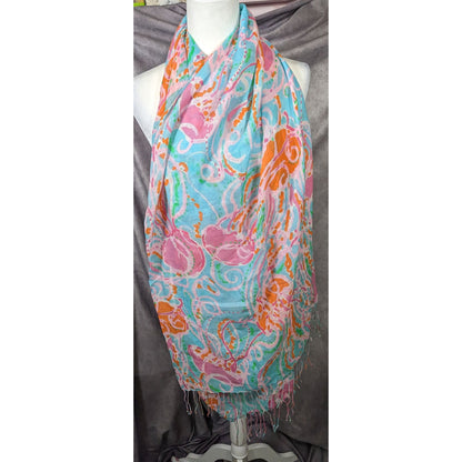 Lilly Pulitzer Jellies Pink Blue And Orange Jellyfish Scarf