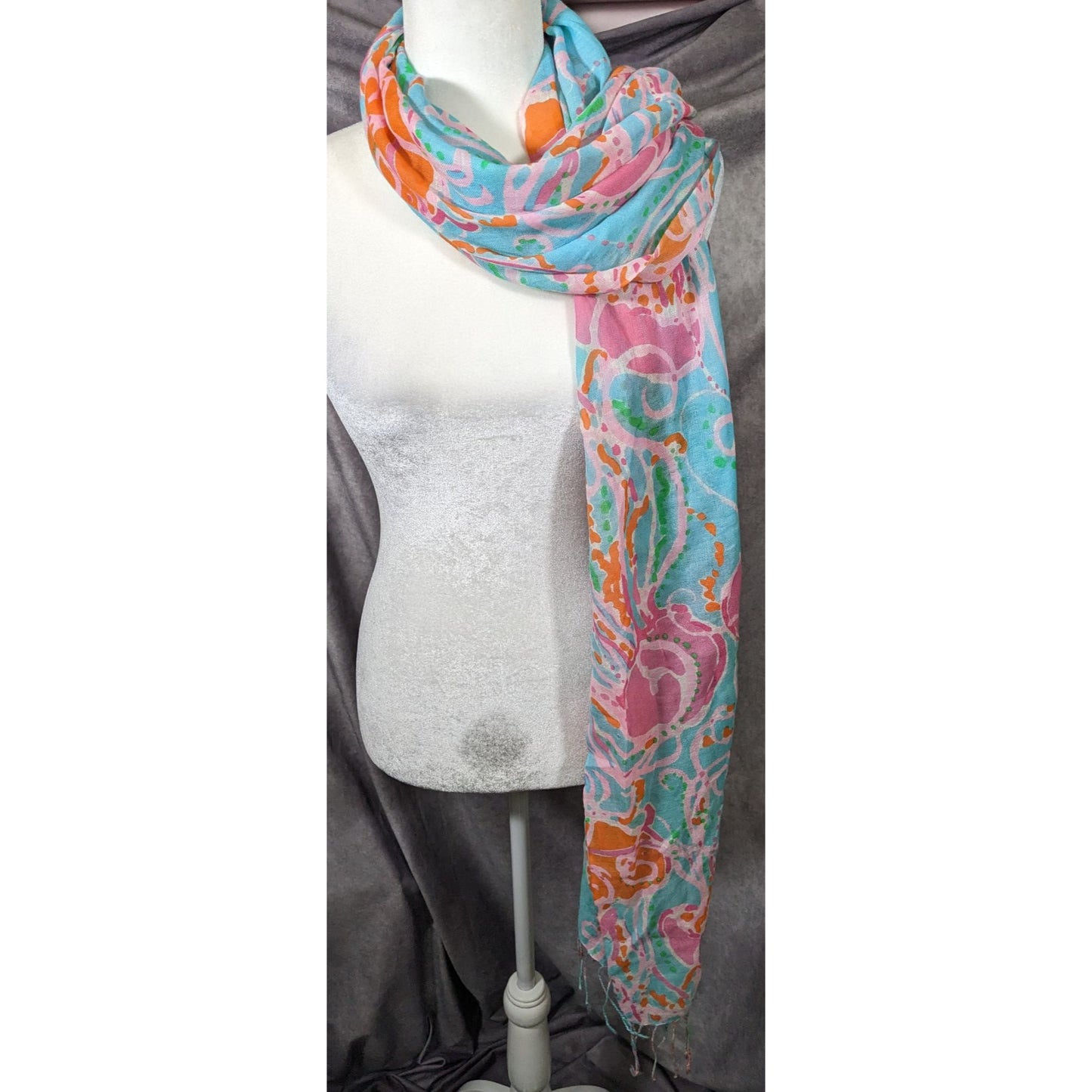 Lilly Pulitzer Jellies Pink Blue And Orange Jellyfish Scarf