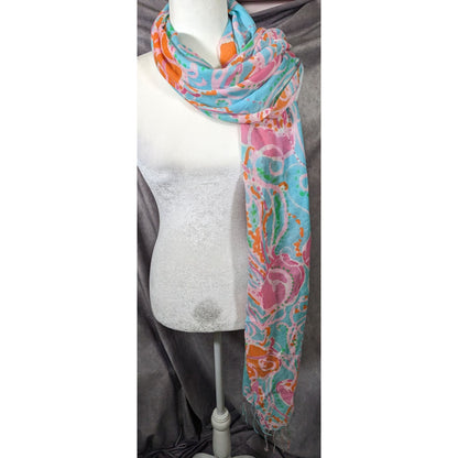 Lilly Pulitzer Jellies Pink Blue And Orange Jellyfish Scarf