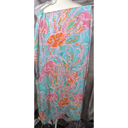 Lilly Pulitzer Jellies Pink Blue And Orange Jellyfish Scarf