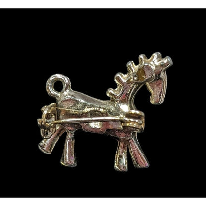 Vintage Stylized Mini Horse Brooch Silver Tone With Faux Pearl Accent
