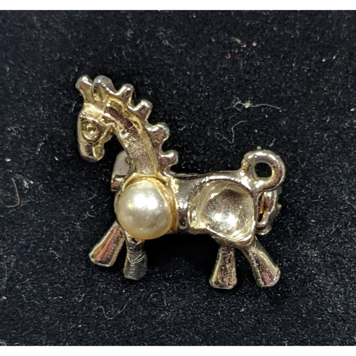 Vintage Stylized Mini Horse Brooch Silver Tone With Faux Pearl Accent