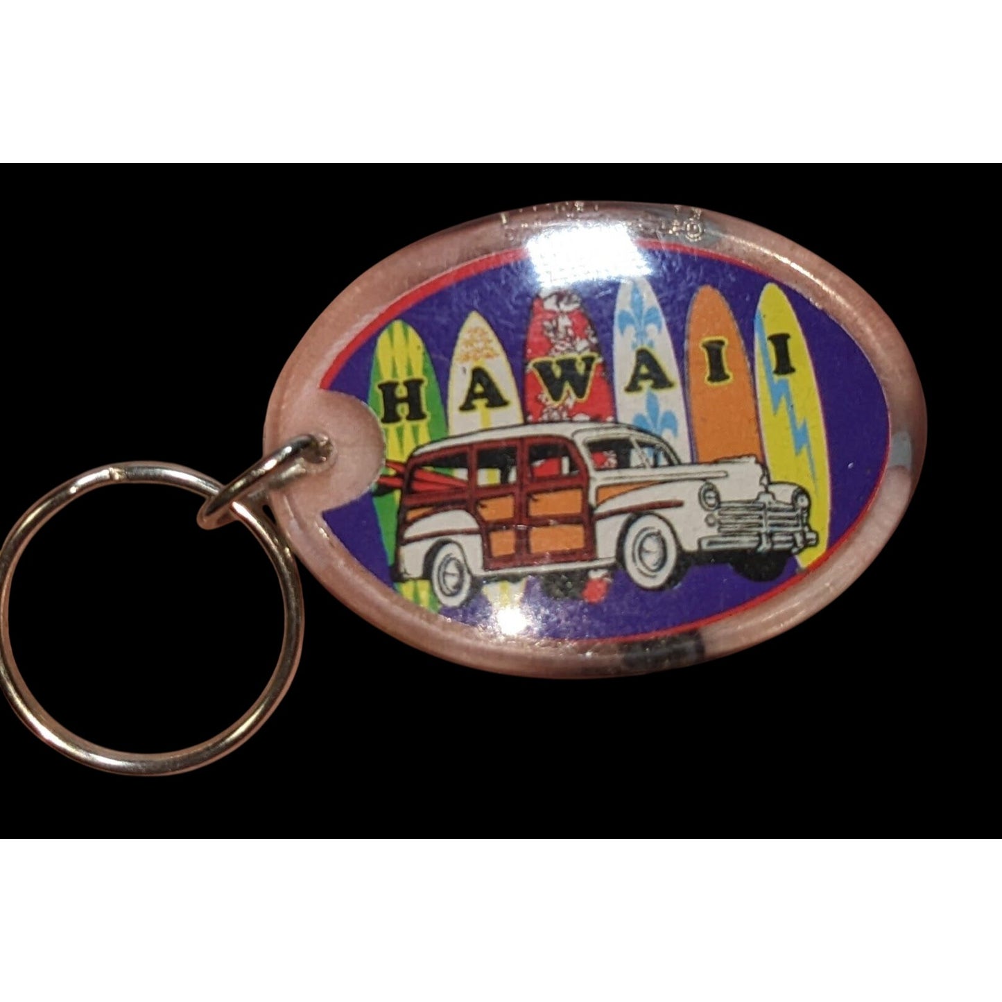 Vintage Hawaii Keychain Retro Surfboard Woodie Car Rainbow Surf Souvenir Key Ring