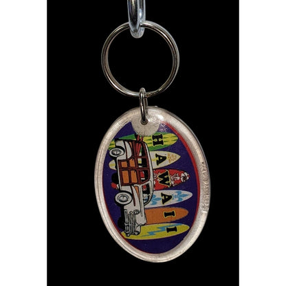 Vintage Hawaii Keychain Retro Surfboard Woodie Car Rainbow Surf Souvenir Key Ring