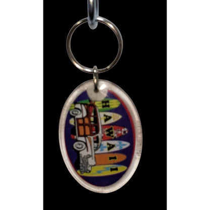Vintage Hawaii Keychain Retro Surfboard Woodie Car Rainbow Surf Souvenir Key Ring