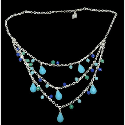 Nine West Layered Blue Beaded Fringe Necklace