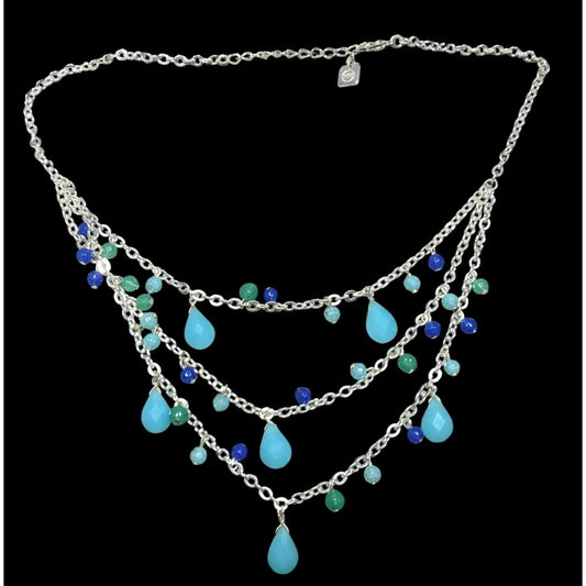 Nine West Layered Blue Beaded Fringe Necklace