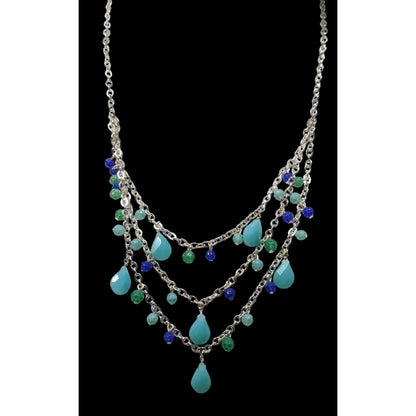 Nine West Layered Blue Beaded Fringe Necklace