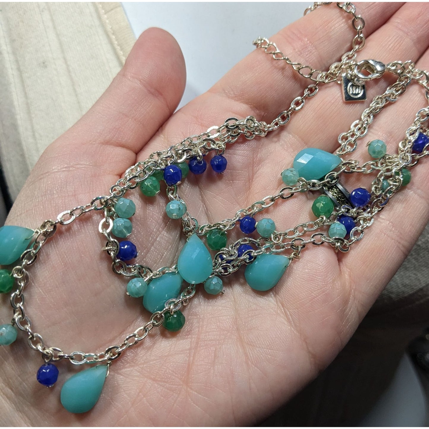 Nine West Layered Blue Beaded Fringe Necklace