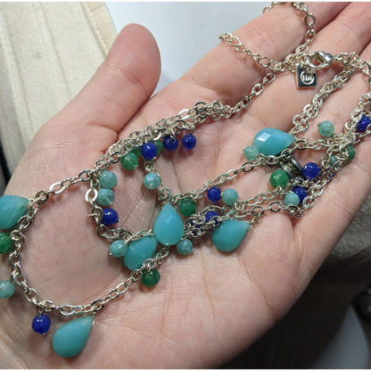 Nine West Layered Blue Beaded Fringe Necklace