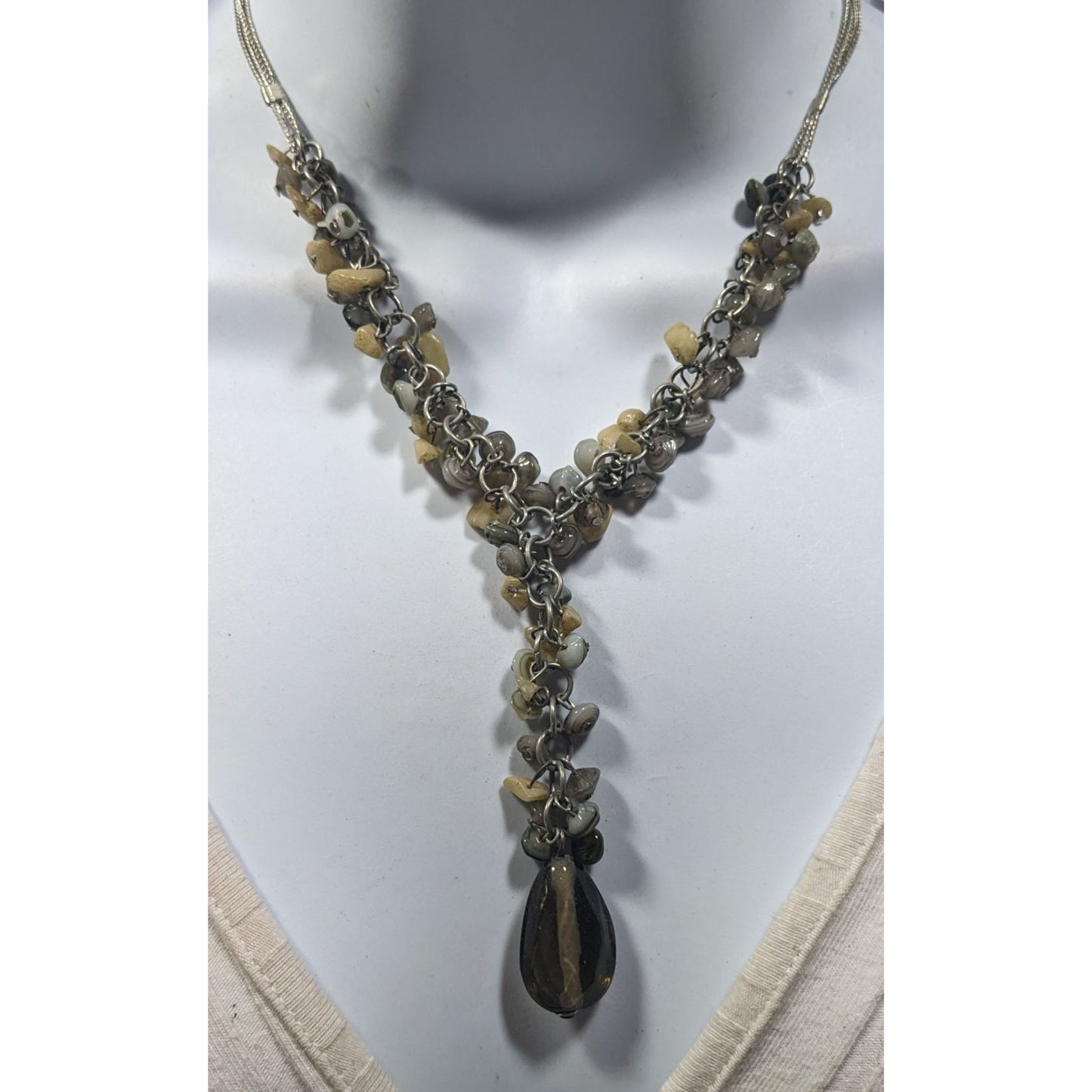 NY & Co Glass And Gem Chip Beaded Y Necklace