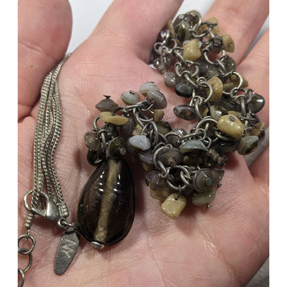 NY & Co Glass And Gem Chip Beaded Y Necklace