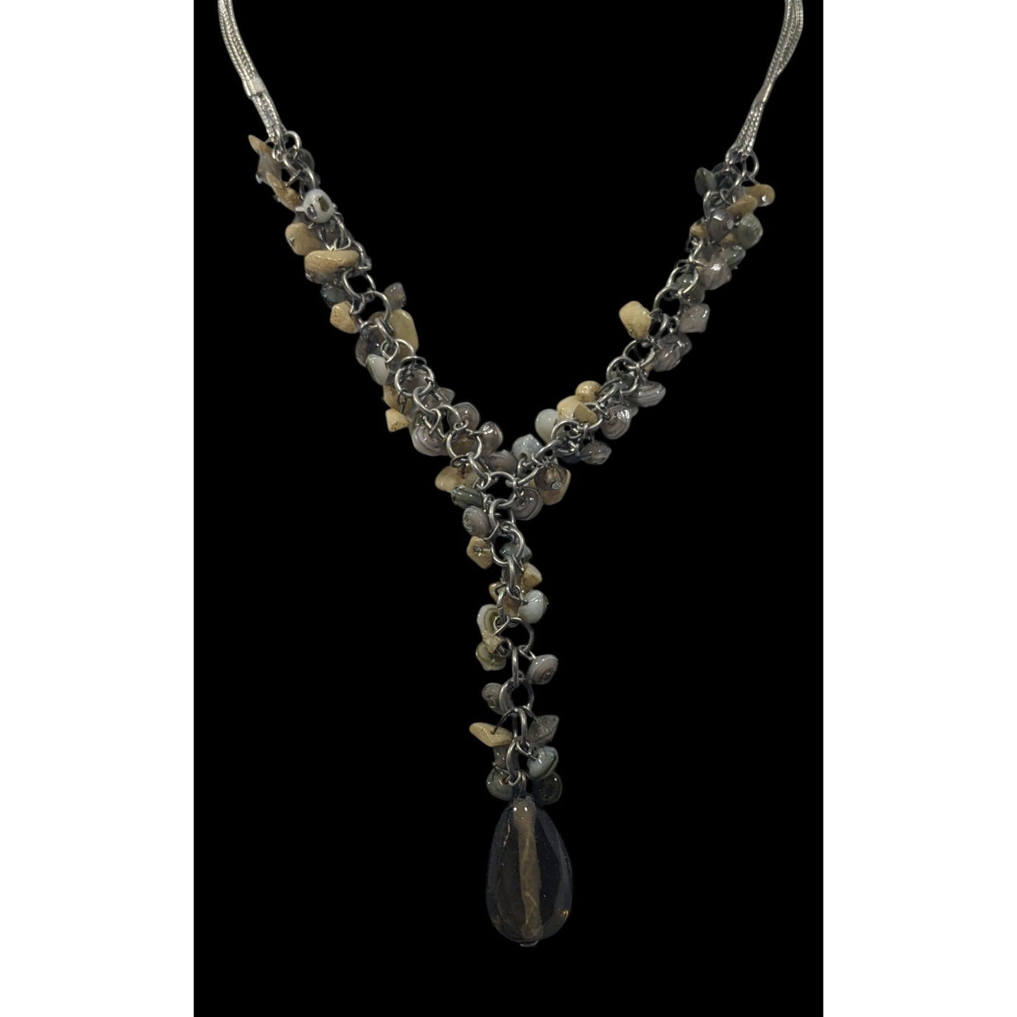 NY & Co Glass And Gem Chip Beaded Y Necklace