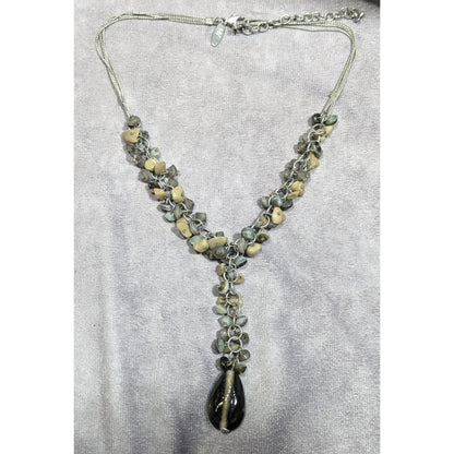 NY & Co Glass And Gem Chip Beaded Y Necklace