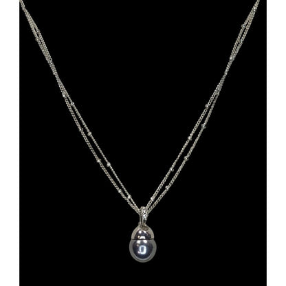 Minimalist Dainty Silver Tone Double-Strand Necklace With Silver Pearl Drop Pendant