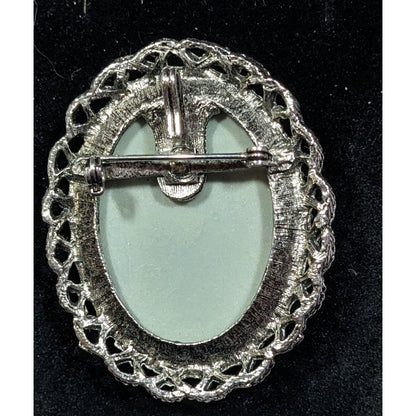 Vintage Victorian Style Blue And Silver Tone Cameo Brooch/Pendant