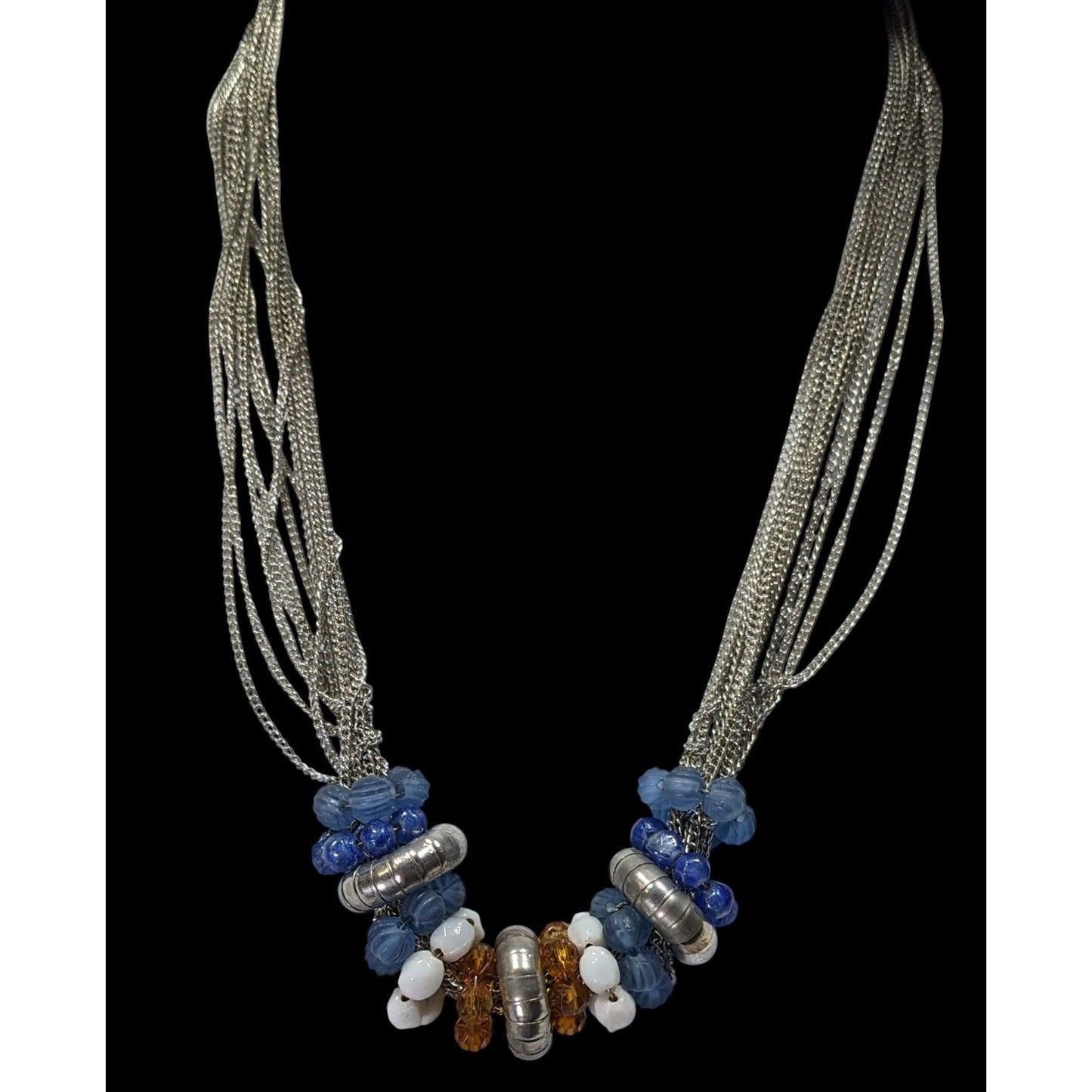 Handmade Retro Multi-Strand Silver Necklace With Beaded Rings
