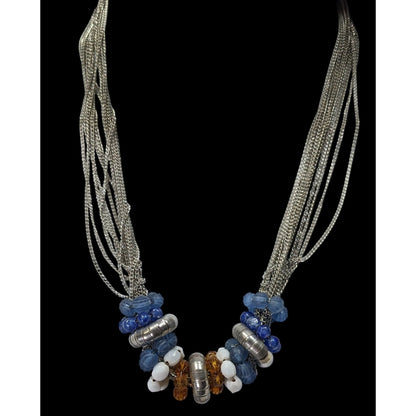 Handmade Retro Multi-Strand Silver Necklace With Beaded Rings