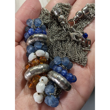 Handmade Retro Multi-Strand Silver Necklace With Beaded Rings