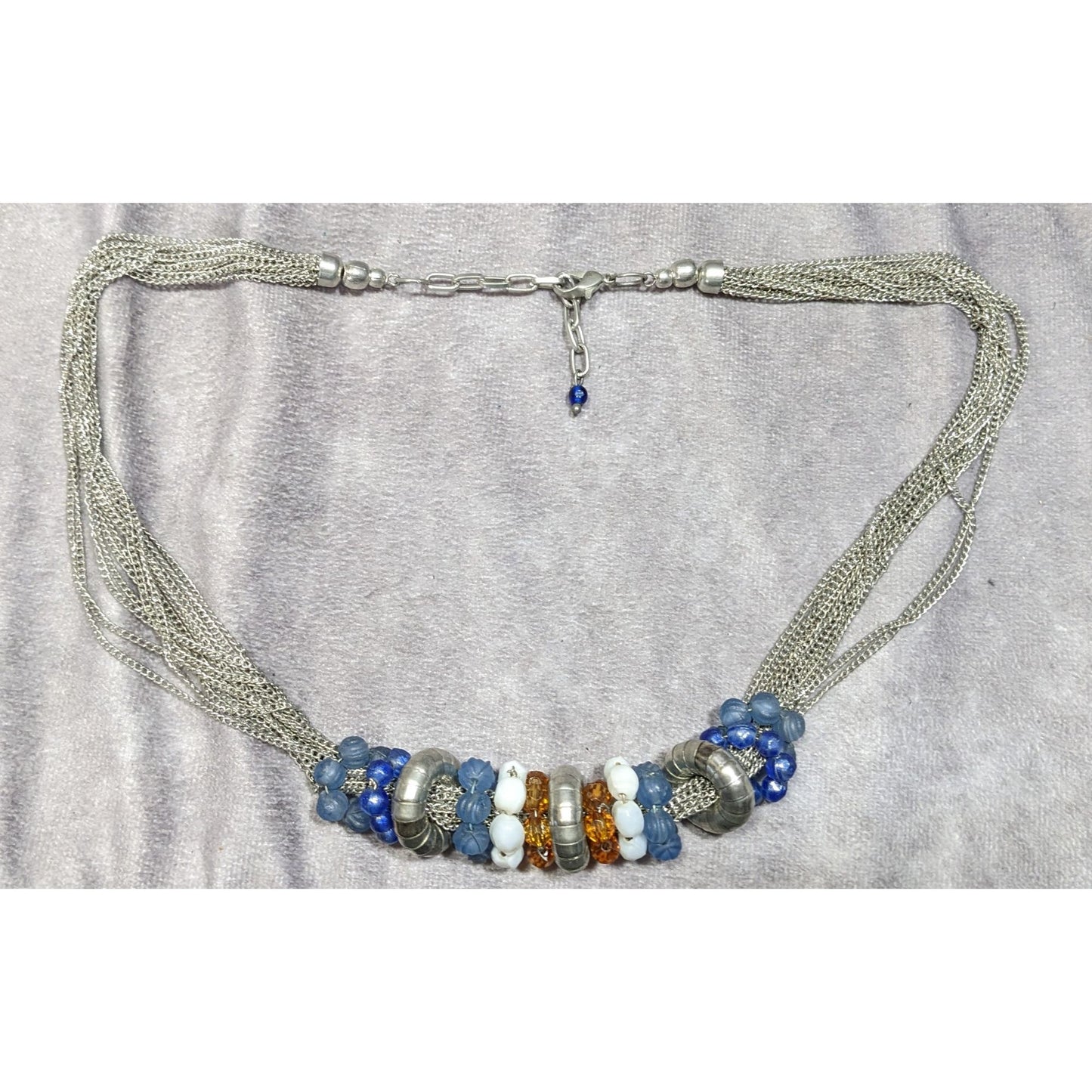Handmade Retro Multi-Strand Silver Necklace With Beaded Rings