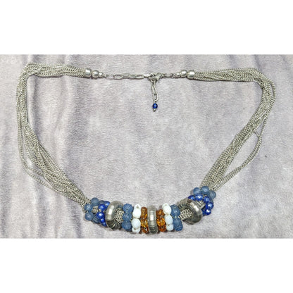 Handmade Retro Multi-Strand Silver Necklace With Beaded Rings