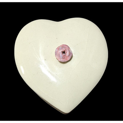 Vintage Cream And Pink Heart Floral Lidded Trinket Box