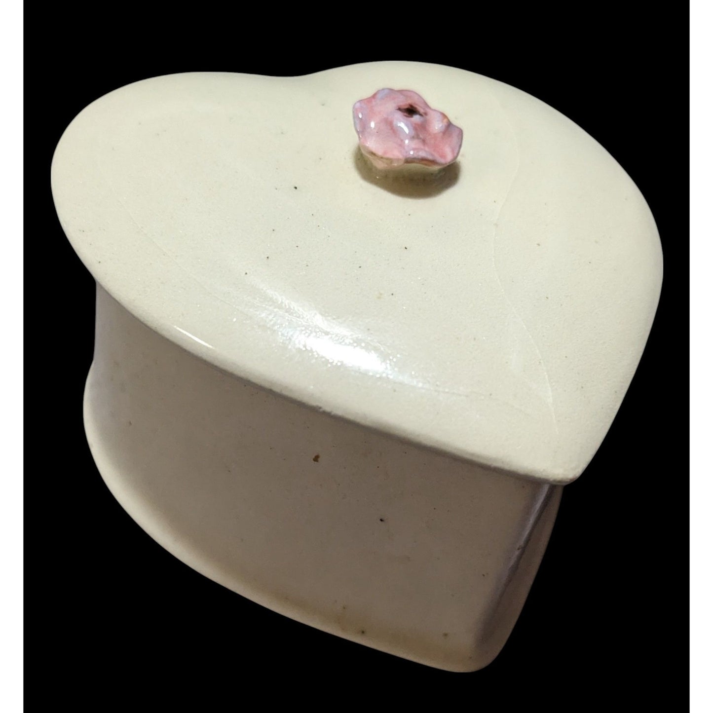 Vintage Cream And Pink Heart Floral Lidded Trinket Box